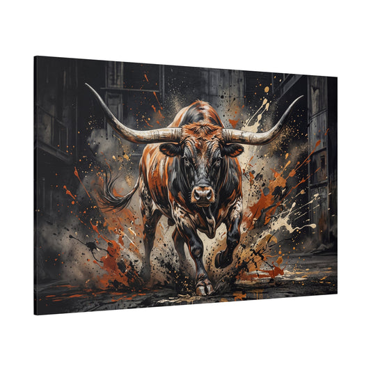 Unstoppable Force Charging Bull Canvas Wall Art – Powerful Longhorn Modern Statement Decor - ART OF ROYALS