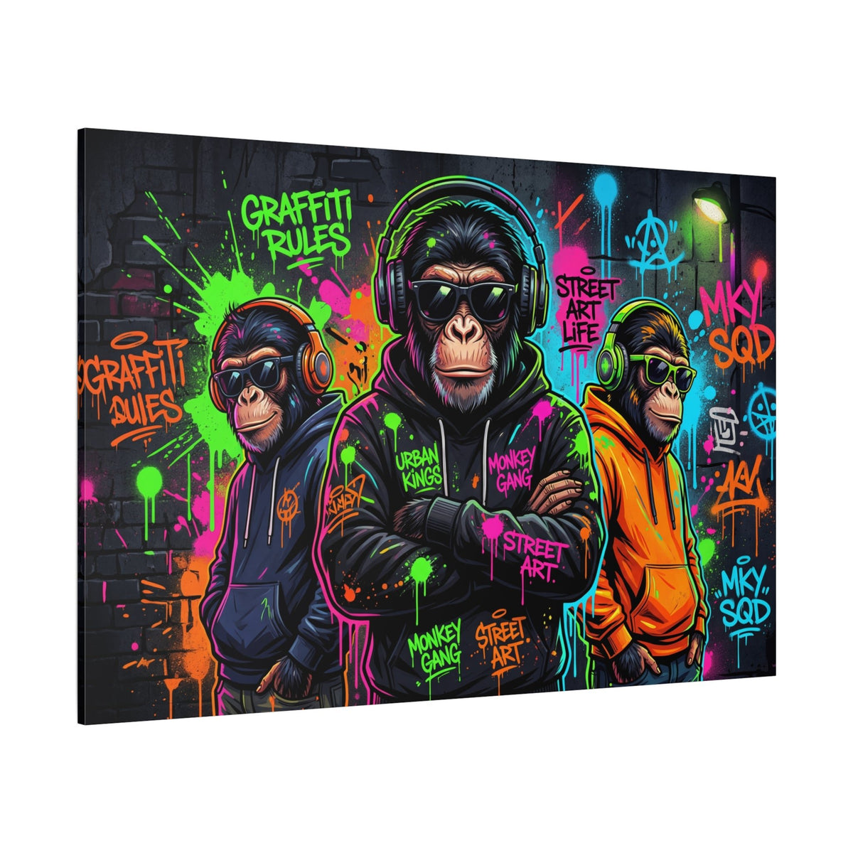 Urban Monkey Kings Neon Graffiti Street Art Canvas Wall Art – Hip Hop Monkey Decor - ART OF ROYALS