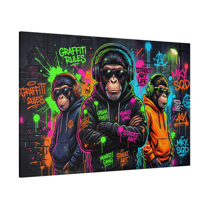 Urban Monkey Kings Neon Graffiti Street Art Canvas Wall Art – Hip Hop Monkey Decor - ART OF ROYALS