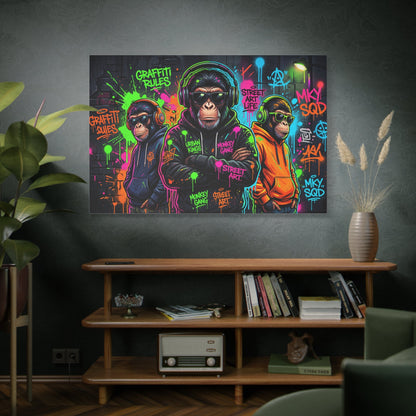 Urban Monkey Kings Neon Graffiti Street Art Canvas Wall Art – Hip Hop Monkey Decor - ART OF ROYALS
