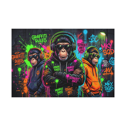 Urban Monkey Kings Neon Graffiti Street Art Canvas Wall Art – Hip Hop Monkey Decor - ART OF ROYALS