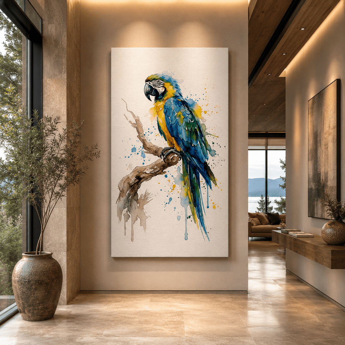 Vibrant Watercolor Macaw Canvas Wall Art – Elegant Tropical Bird Painting Decor - ART OF ROYALS