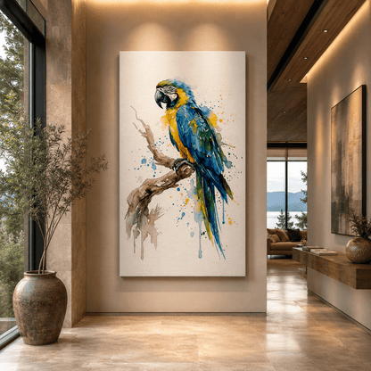 Vibrant Watercolor Macaw Canvas Wall Art – Elegant Tropical Bird Painting Decor - ART OF ROYALS