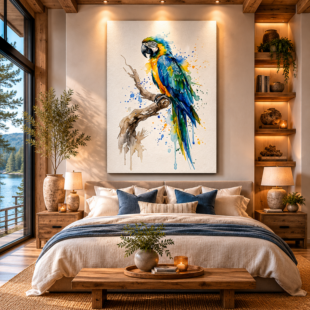 Vibrant Watercolor Macaw Canvas Wall Art – Elegant Tropical Bird Painting Decor - ART OF ROYALS