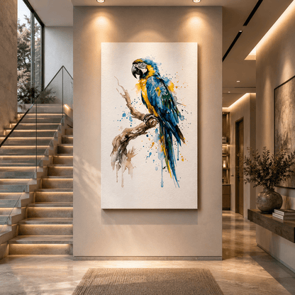 Vibrant Watercolor Macaw Canvas Wall Art – Elegant Tropical Bird Painting Decor - ART OF ROYALS