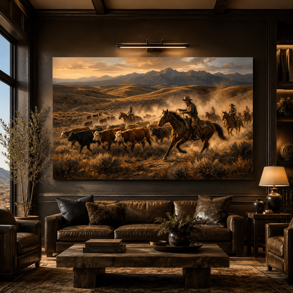 Western Cattle Drive Canvas Wall Art – Cowboy Ranch Landscape Artwork for Rustic Western Decor - ART OF ROYALS