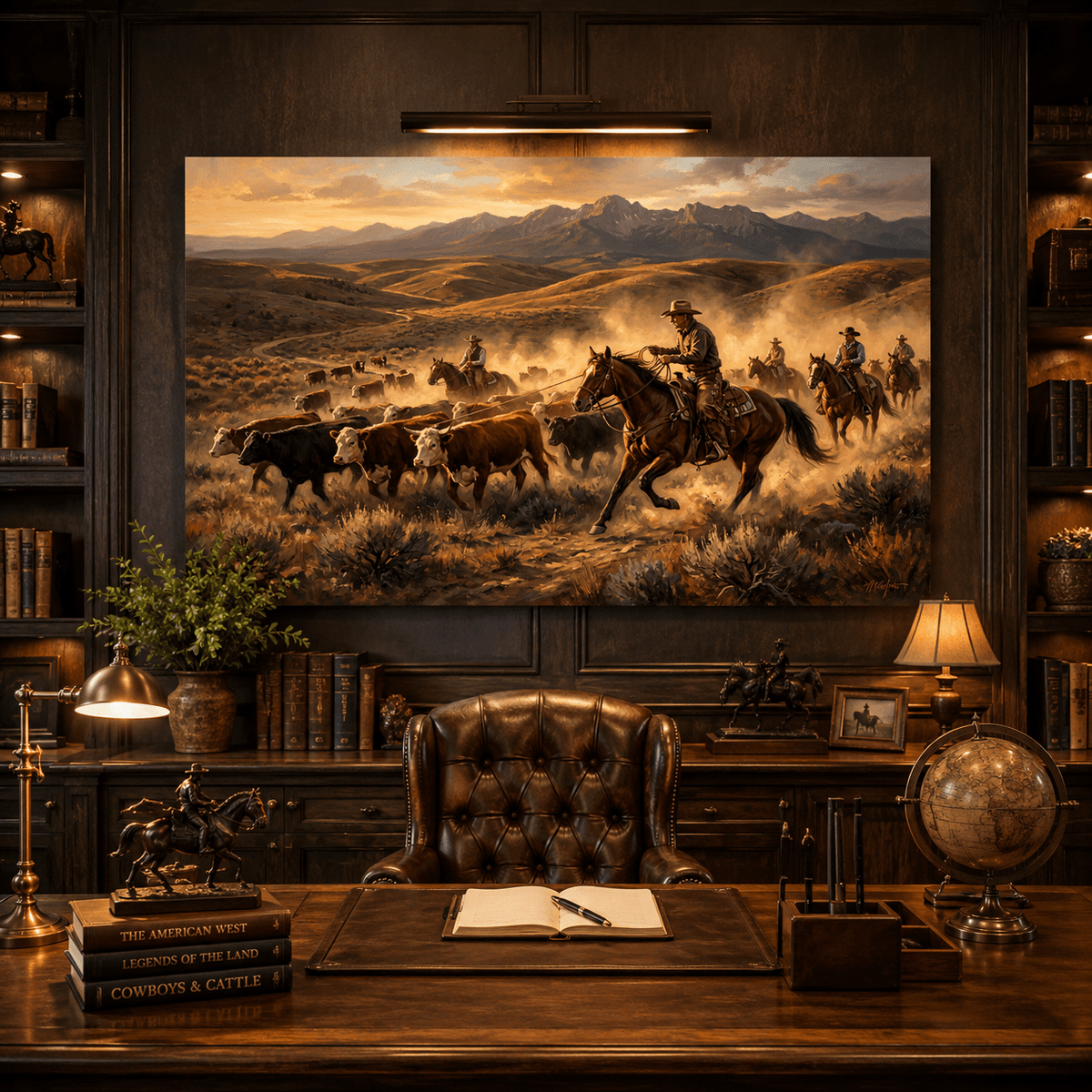 Western Cattle Drive Canvas Wall Art – Cowboy Ranch Landscape Artwork for Rustic Western Decor - ART OF ROYALS