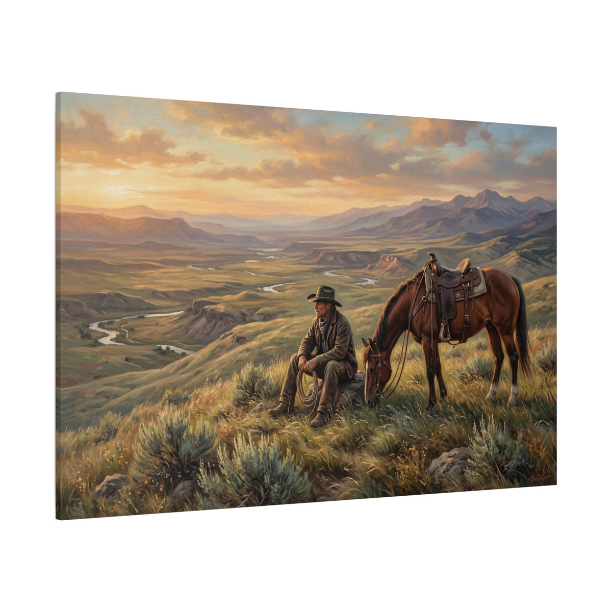 Where the Horizon Ends Lone Cowboy Canvas Wall Art – Western Landscape & Rustic Ranch Decor - ART OF ROYALS