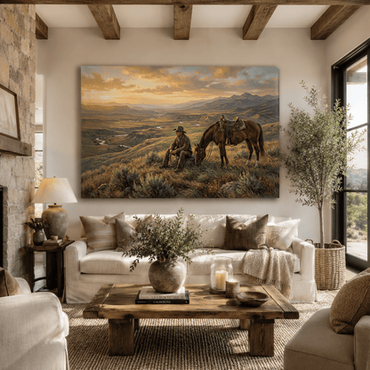 Where the Horizon Ends Lone Cowboy Canvas Wall Art – Western Landscape & Rustic Ranch Decor - ART OF ROYALS