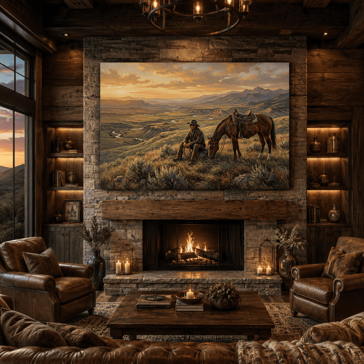 Where the Horizon Ends Lone Cowboy Canvas Wall Art – Western Landscape & Rustic Ranch Decor - ART OF ROYALS