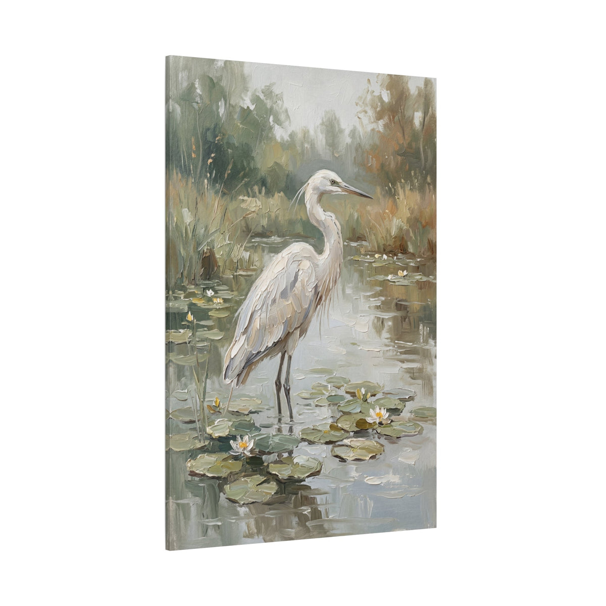 White Heron Pond Canvas Wall Art – Serene Wetland Bird Nature Decor for Peaceful Interiors - ART OF ROYALS