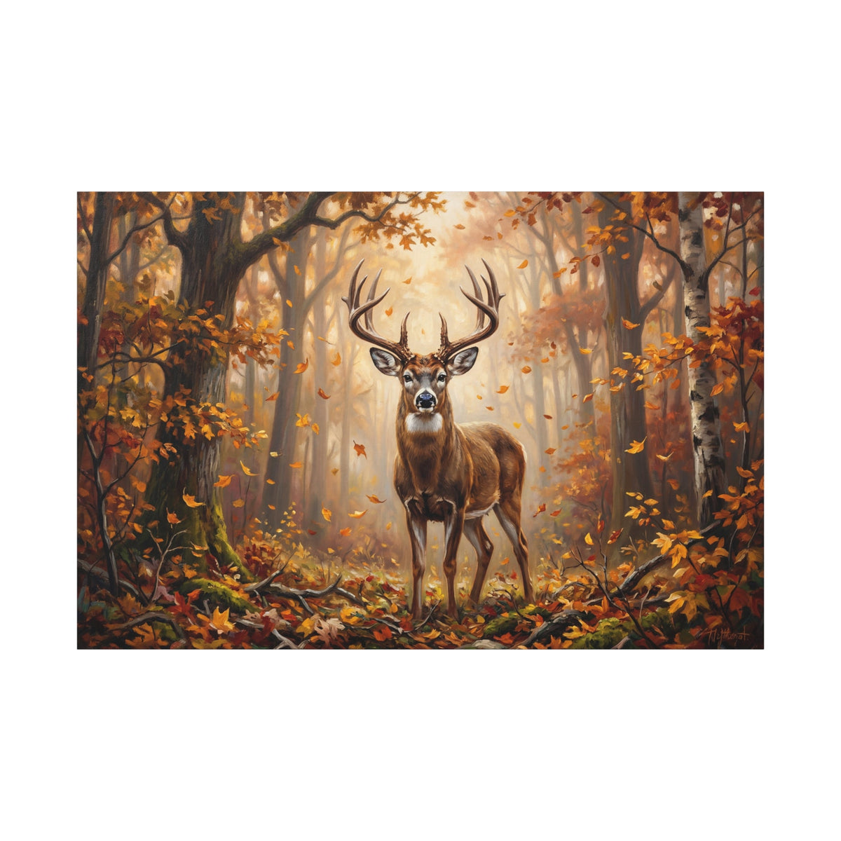 Whitetail Deer Canvas Wall Art – Golden Autumn Forest Wildlife Decor - ART OF ROYALS