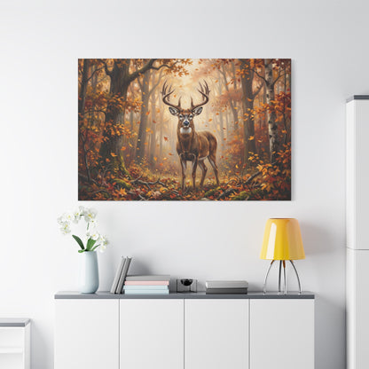 Whitetail Deer Canvas Wall Art – Golden Autumn Forest Wildlife Decor - ART OF ROYALS