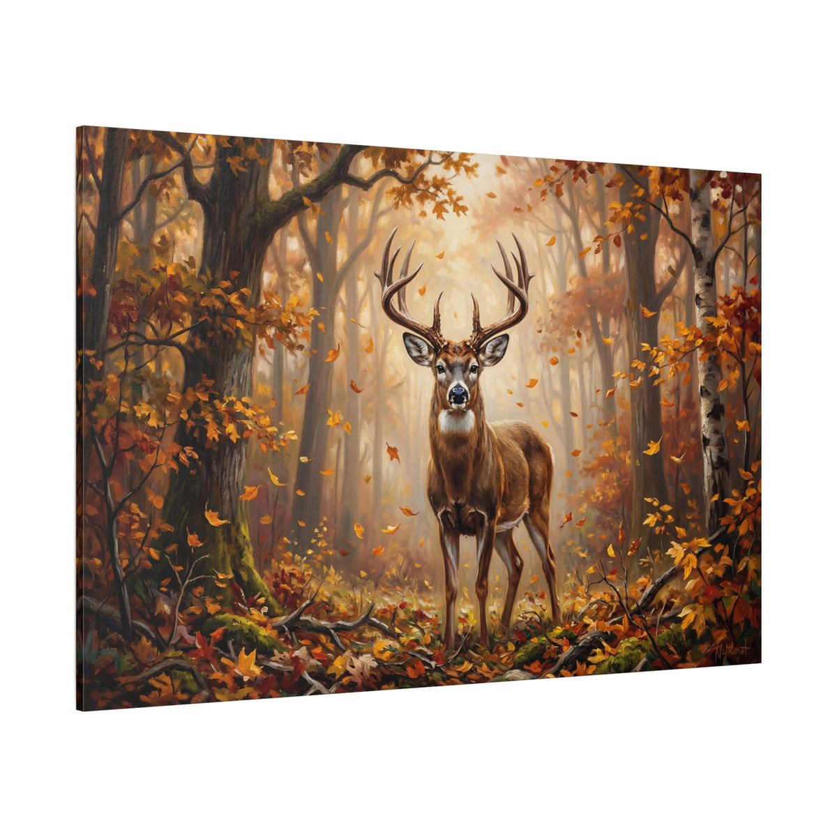 Whitetail Deer Canvas Wall Art – Golden Autumn Forest Wildlife Decor - ART OF ROYALS