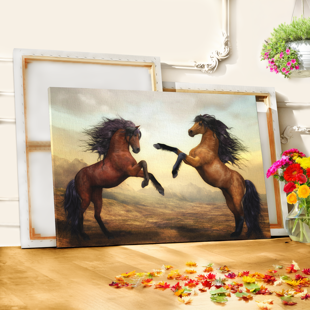 Wild Horses Pair Canvas Wall Art – Majestic Horses in Nature - ART OF ROYALS
