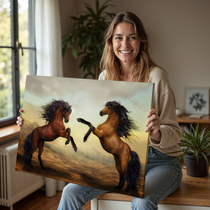 Wild Horses Pair Canvas Wall Art – Majestic Horses in Nature - ART OF ROYALS
