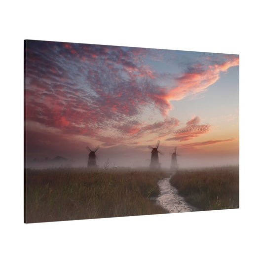 Windmills Over Tranquil River and Field - ART OF ROYALS