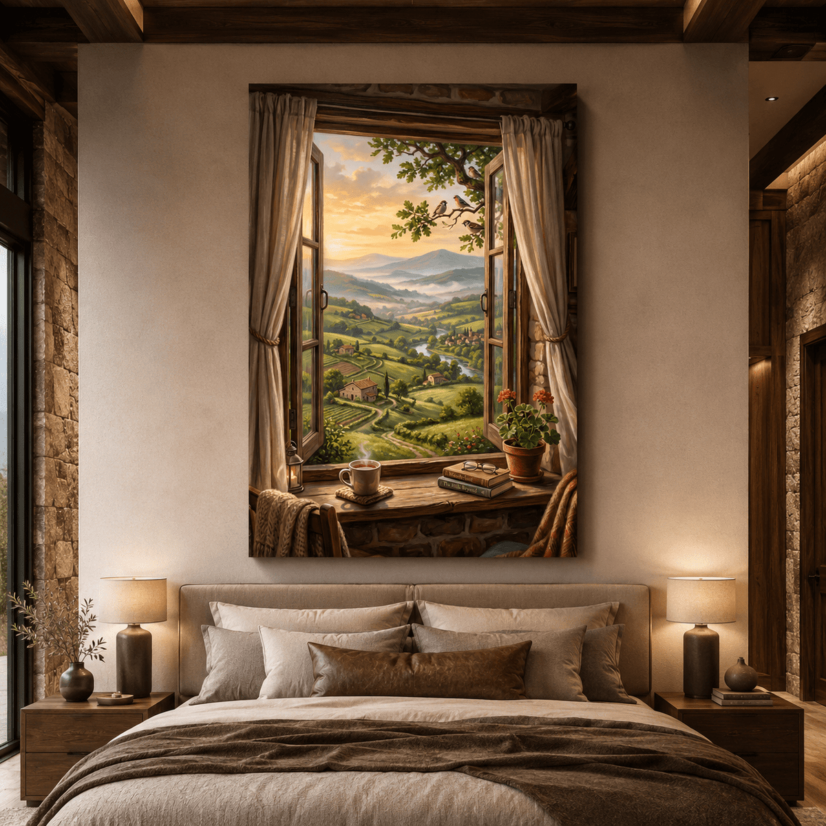 Window to the Countryside Cozy Rustic Landscape Canvas Wall Art – Farmhouse Window View Decor - ART OF ROYALS