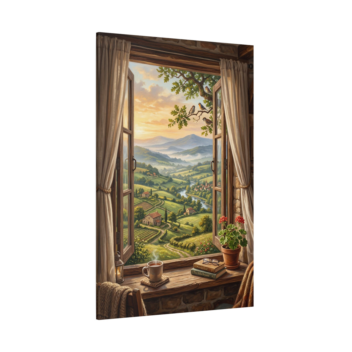 Window to the Countryside Cozy Rustic Landscape Canvas Wall Art – Farmhouse Window View Decor - ART OF ROYALS
