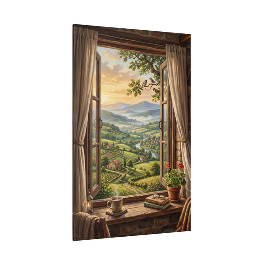 Window to the Countryside Cozy Rustic Landscape Canvas Wall Art – Farmhouse Window View Decor - ART OF ROYALS