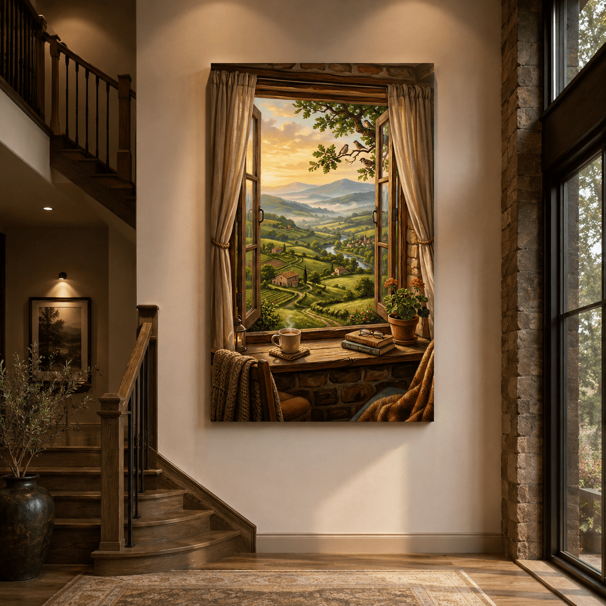 Window to the Countryside Cozy Rustic Landscape Canvas Wall Art – Farmhouse Window View Decor - ART OF ROYALS