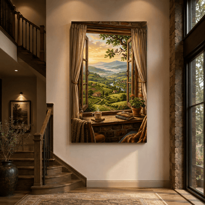 Window to the Countryside Cozy Rustic Landscape Canvas Wall Art – Farmhouse Window View Decor - ART OF ROYALS