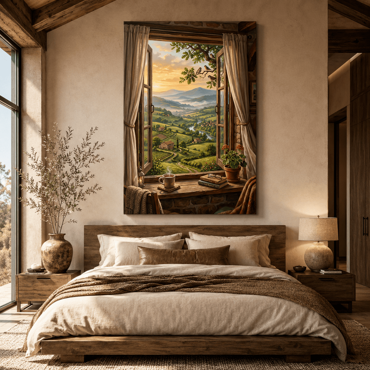 Window to the Countryside Cozy Rustic Landscape Canvas Wall Art – Farmhouse Window View Decor - ART OF ROYALS