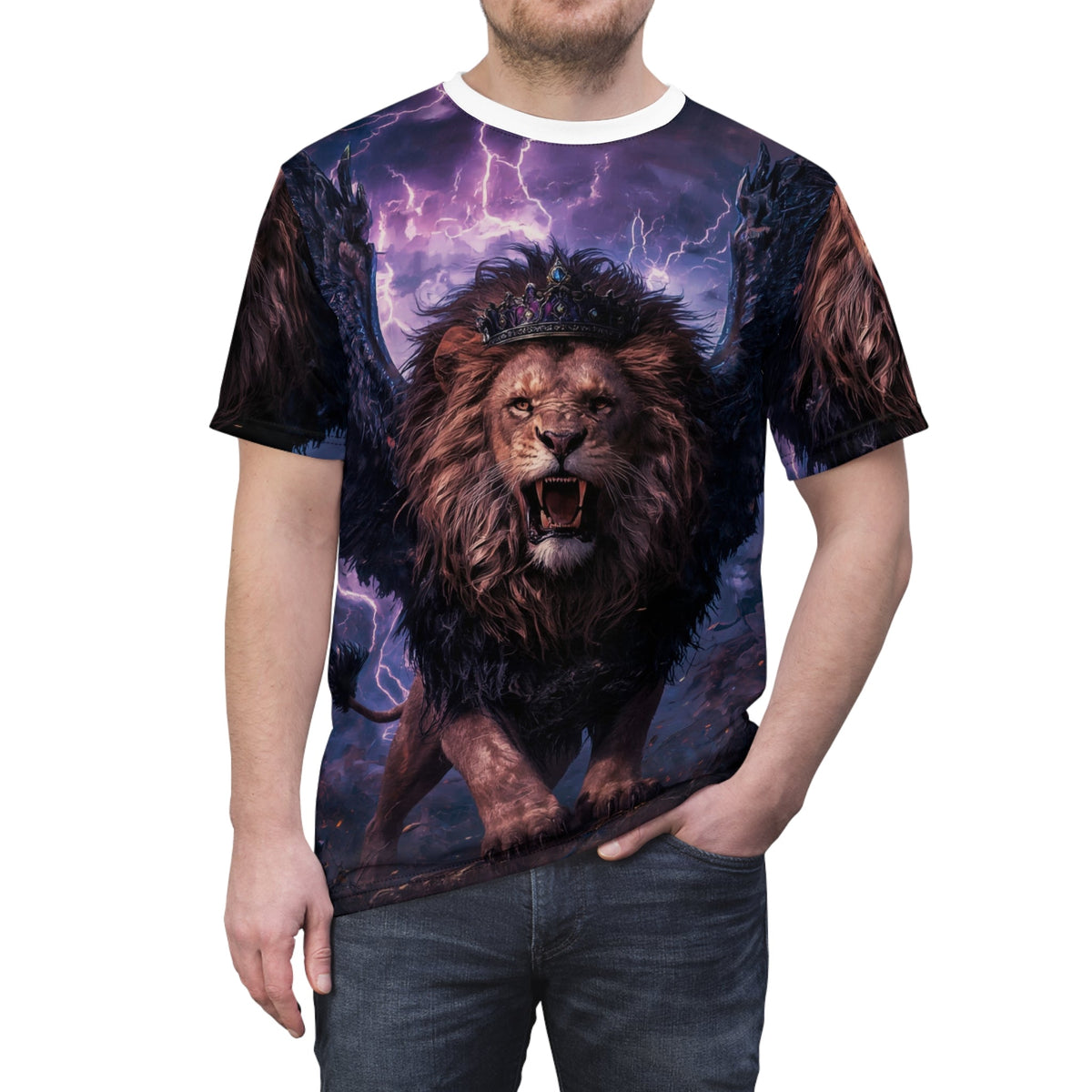 👑 Winged Thunder King – Majestic Storm Lion T-Shirt - ART OF ROYALS