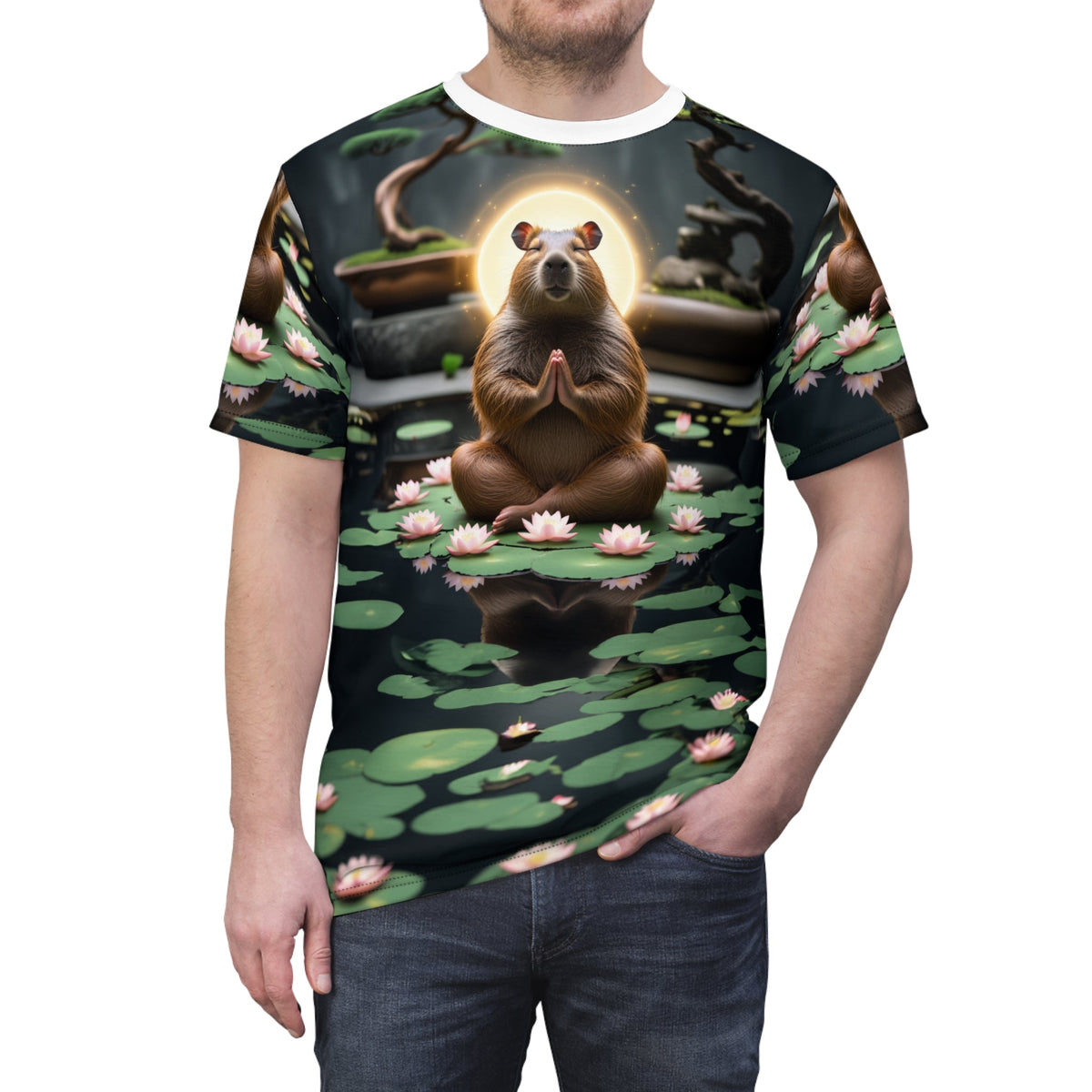 Zen Capybara – Peaceful Lily Pond T-Shirt 🌿🐾 - ART OF ROYALS