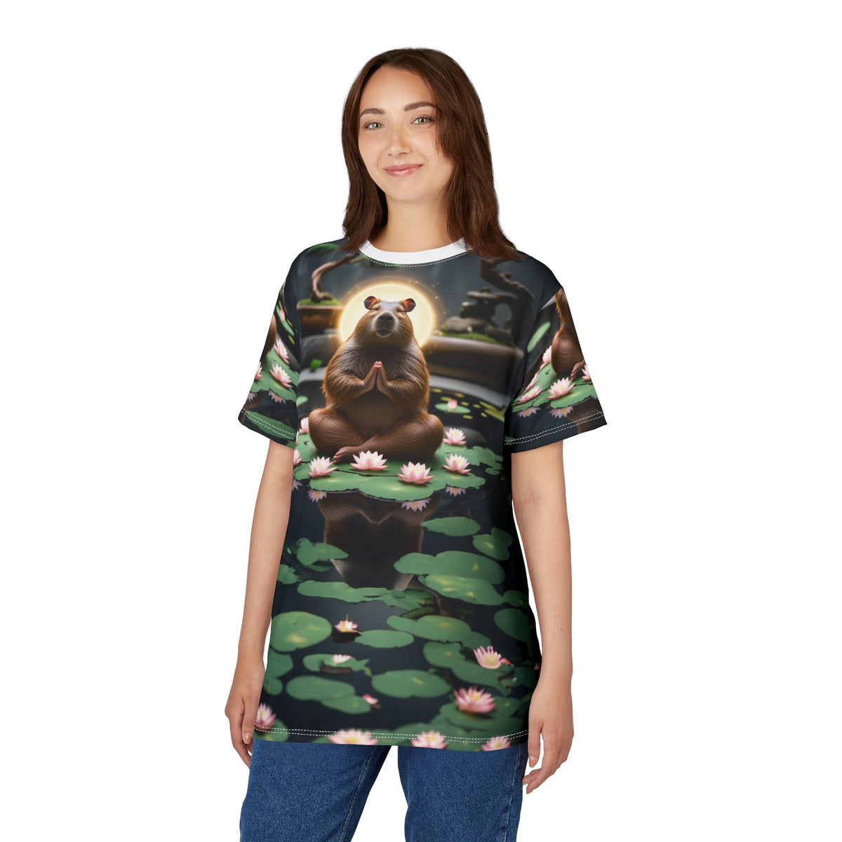 Zen Capybara – Peaceful Lily Pond T-Shirt 🌿🐾 - ART OF ROYALS